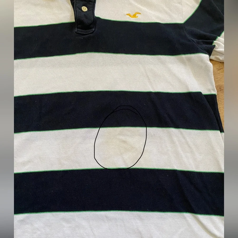 Hollister Boy’s Large Navy/White Wide Stripe Cotton Pique Knit Short Sleeve Polo